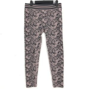 Fabletics Seamless Leggings Cropped Womens Large Pink Gray Floral Jacquard